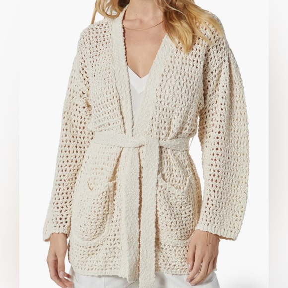 Joie Soledad Open Crochet Cotton Wrap Cardigan Sweater Natural Cream Size XS NWT - Picture 4 of 8